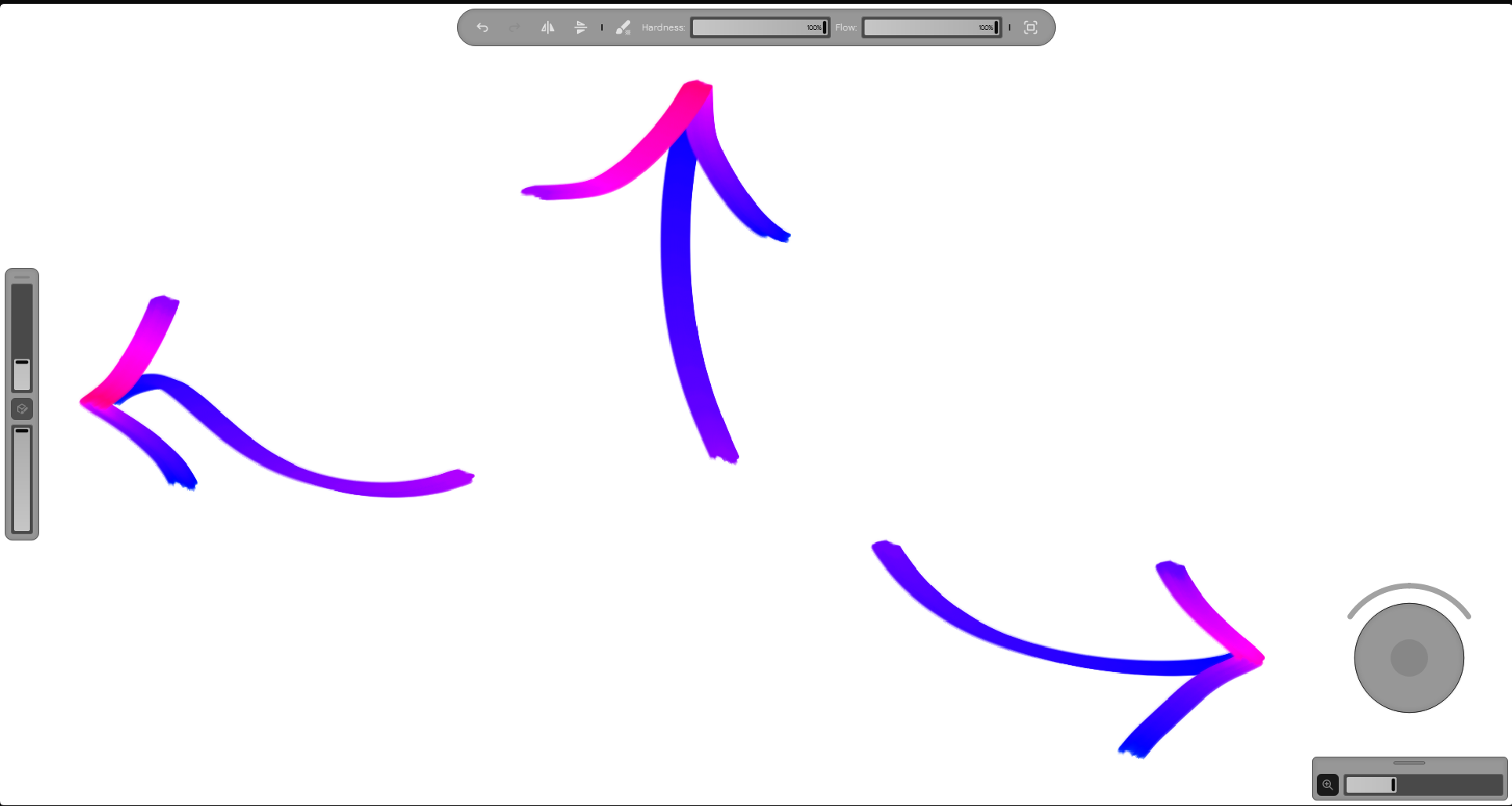 The Tool bar, Brush Control, and Joystick placed around a Ruwa canvas