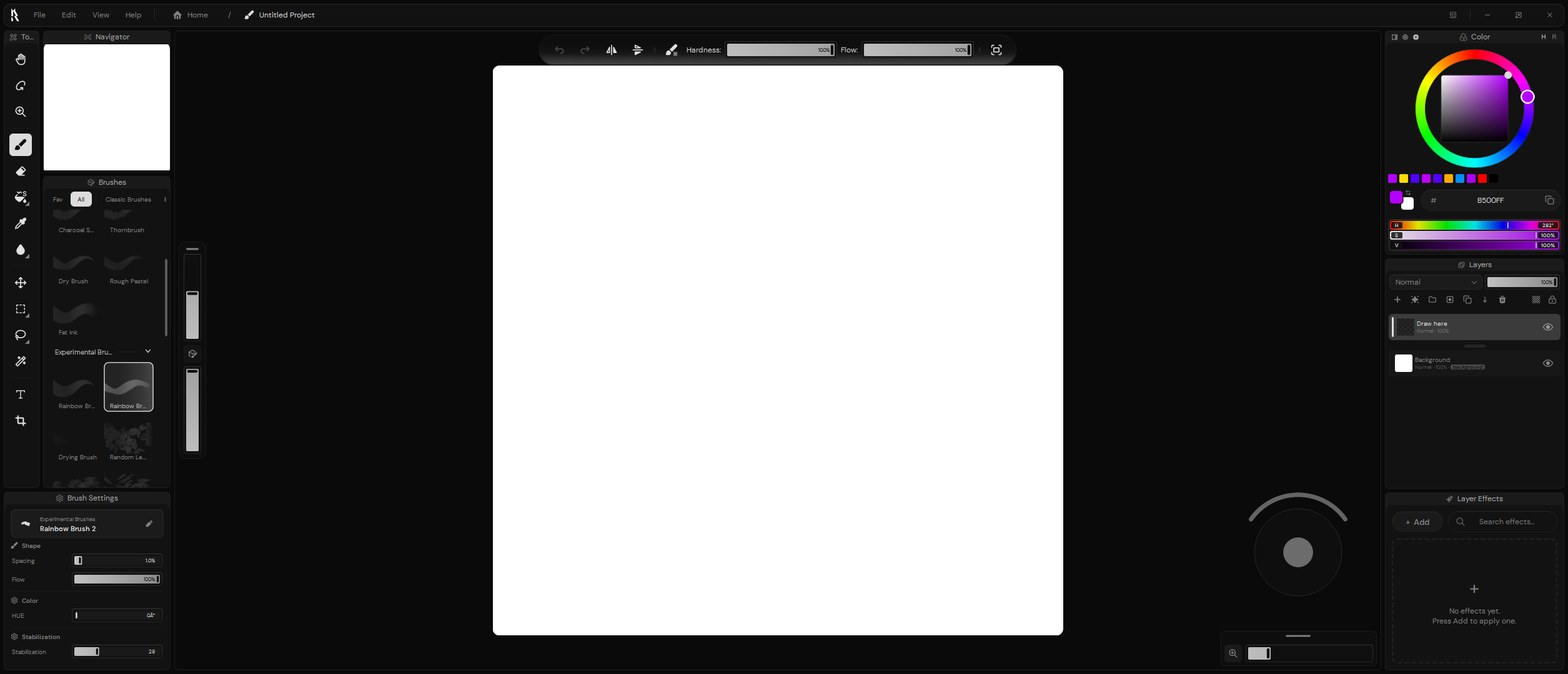 The default Ruwa layout with panels on both sides of the canvas