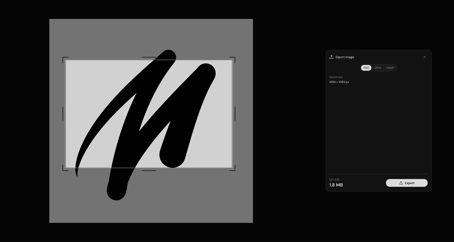 Ruwa export mode with an adjustable export frame and image format settings